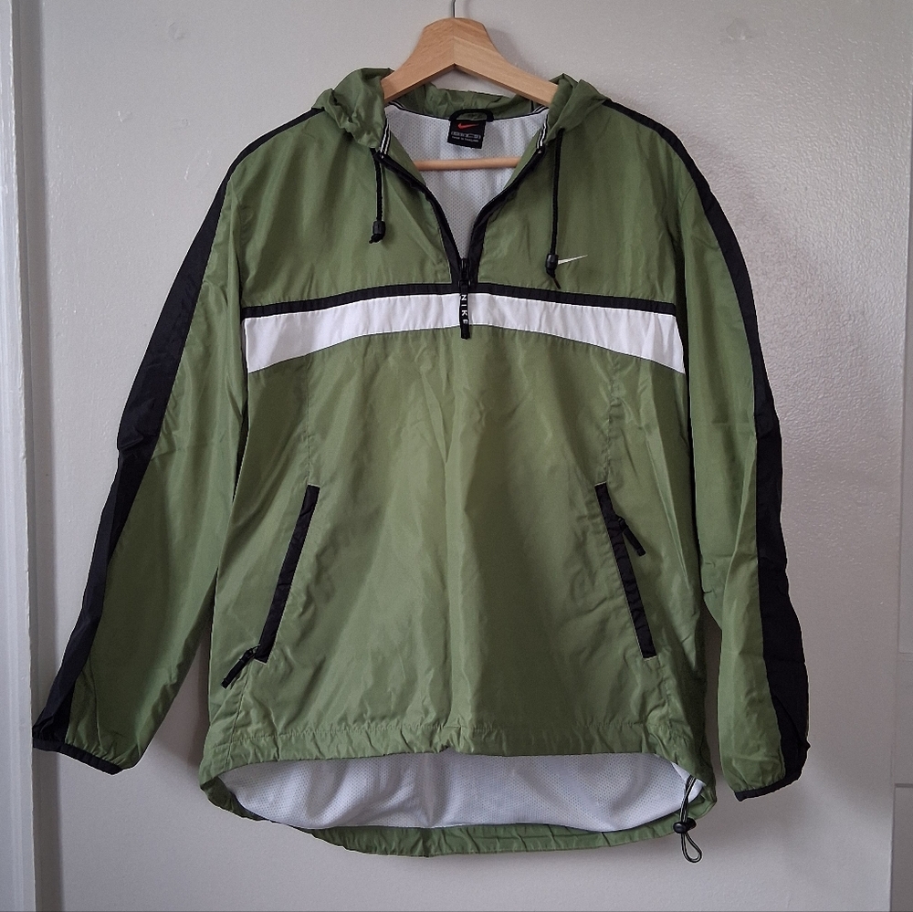 Nike Olive Green, Black & White Pullover Windbreaker Jacket